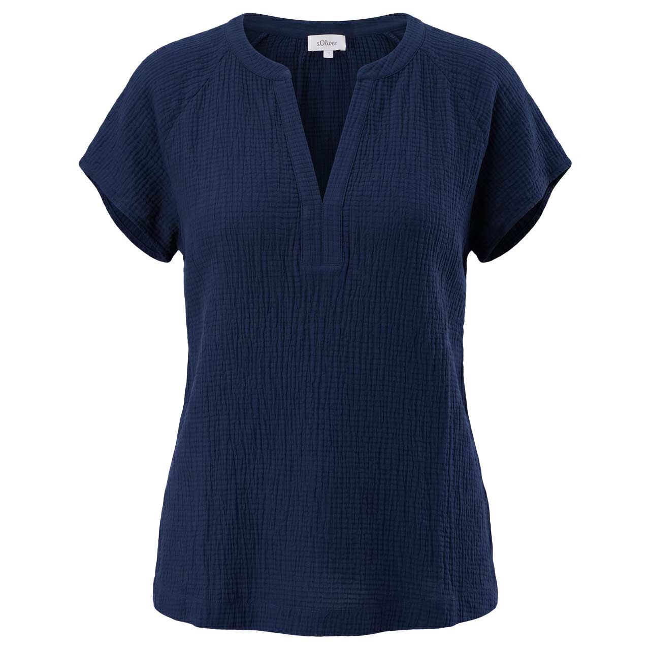 s.Oliver Damen Kurzarm Bluse royal blue crinkle