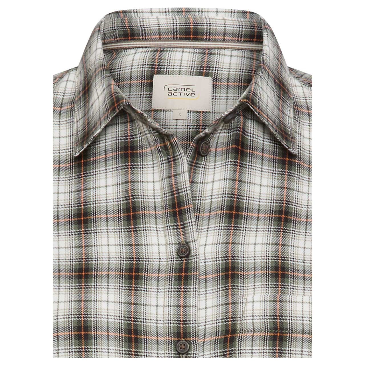 Damen Langarm Bluse von Camel active in Schwarz-Grün kariert, detaillierte Vorderansicht