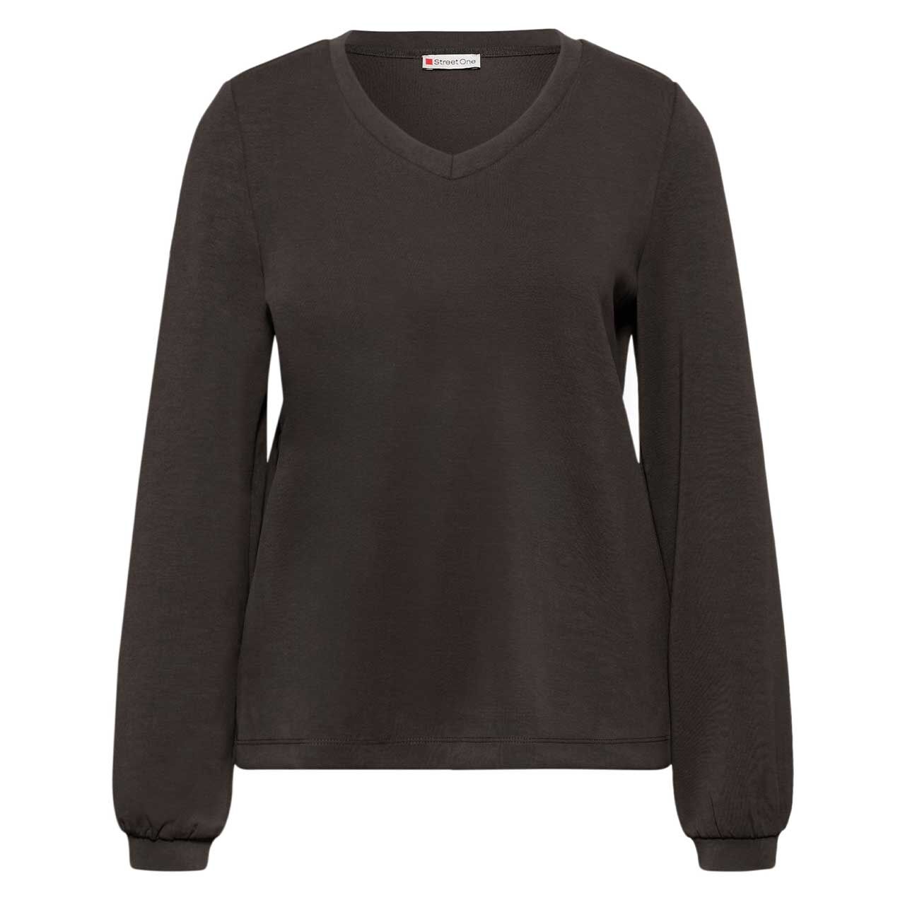 Street One Damen Langarm Shirt Silk Look deep roast brown