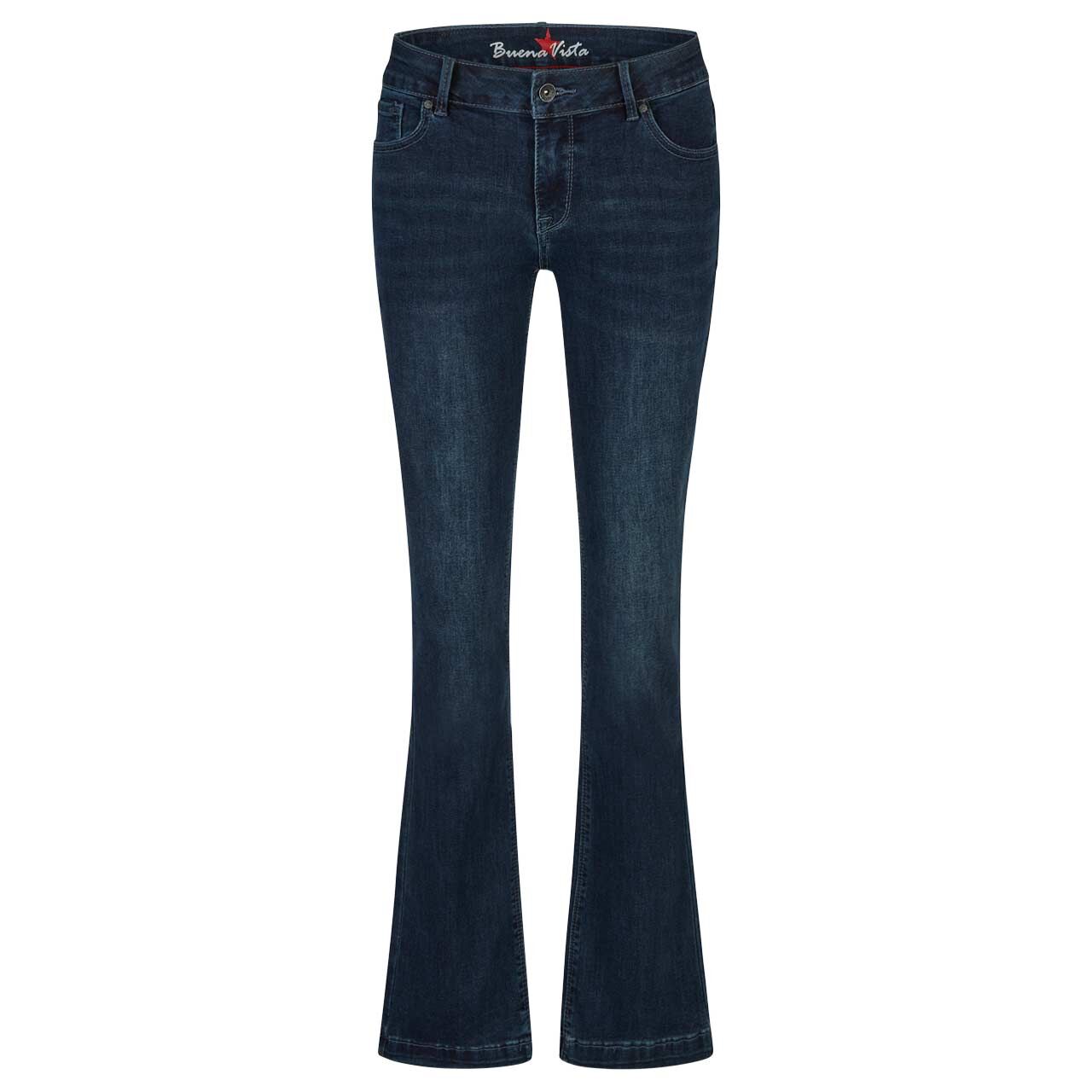 Damenjeans Italy B Bootcut Stretch Denim in Dunkelblau angewaschen, Vorderansicht