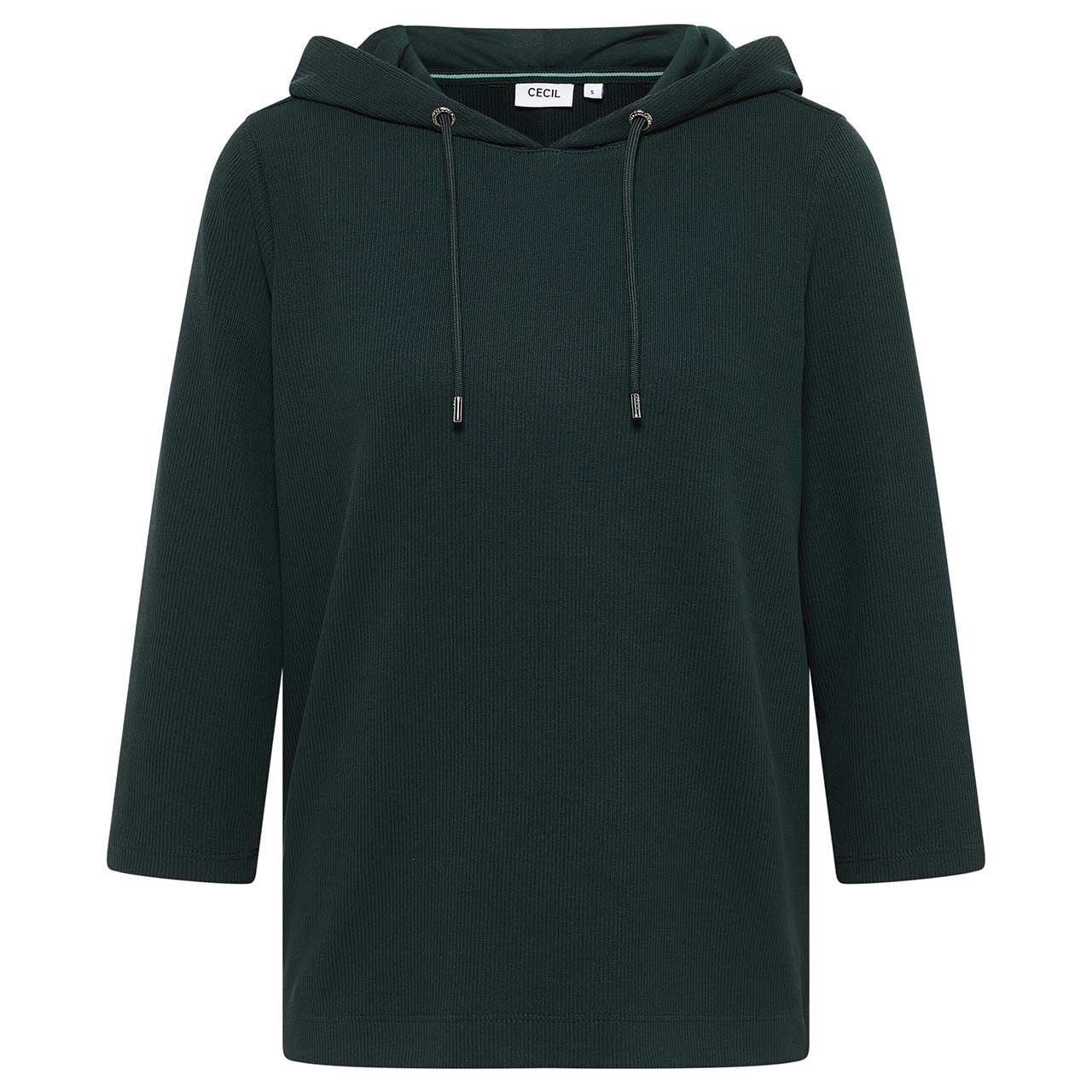 Cecil Damen 3/4 Arm Hoodie Sweatshirt Solid Rib ink green