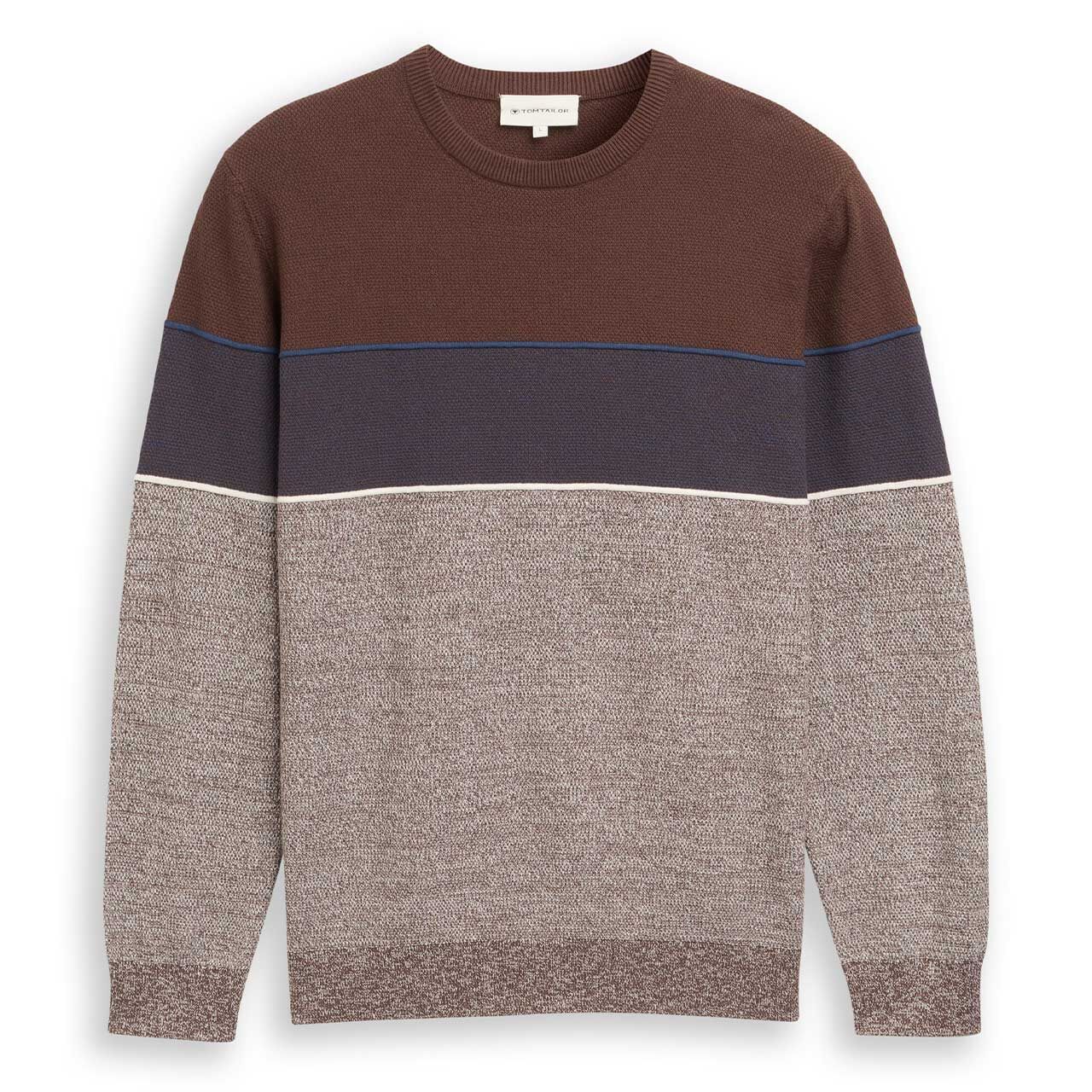 Tom Tailor Herren Pullover Knit Crewneck brown blue white stripe