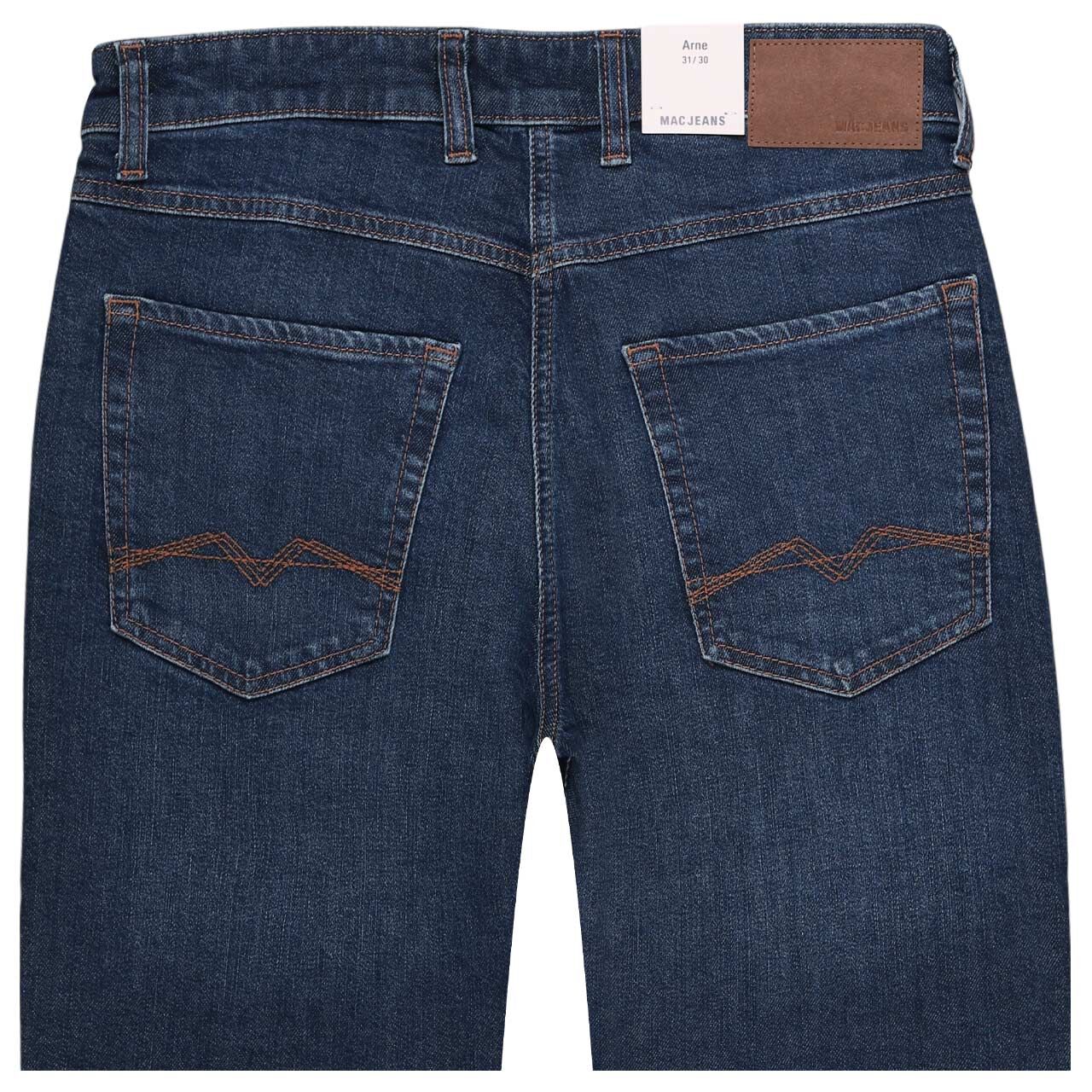 Stretch Herrenjeans Arne von MAC in Blau angewaschen, detaillierte Rückansicht