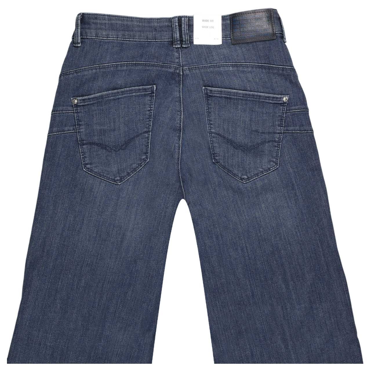 Stretch Damenjeans Palazzo von MAC in Blau angewaschen, detaillierte Rückansicht