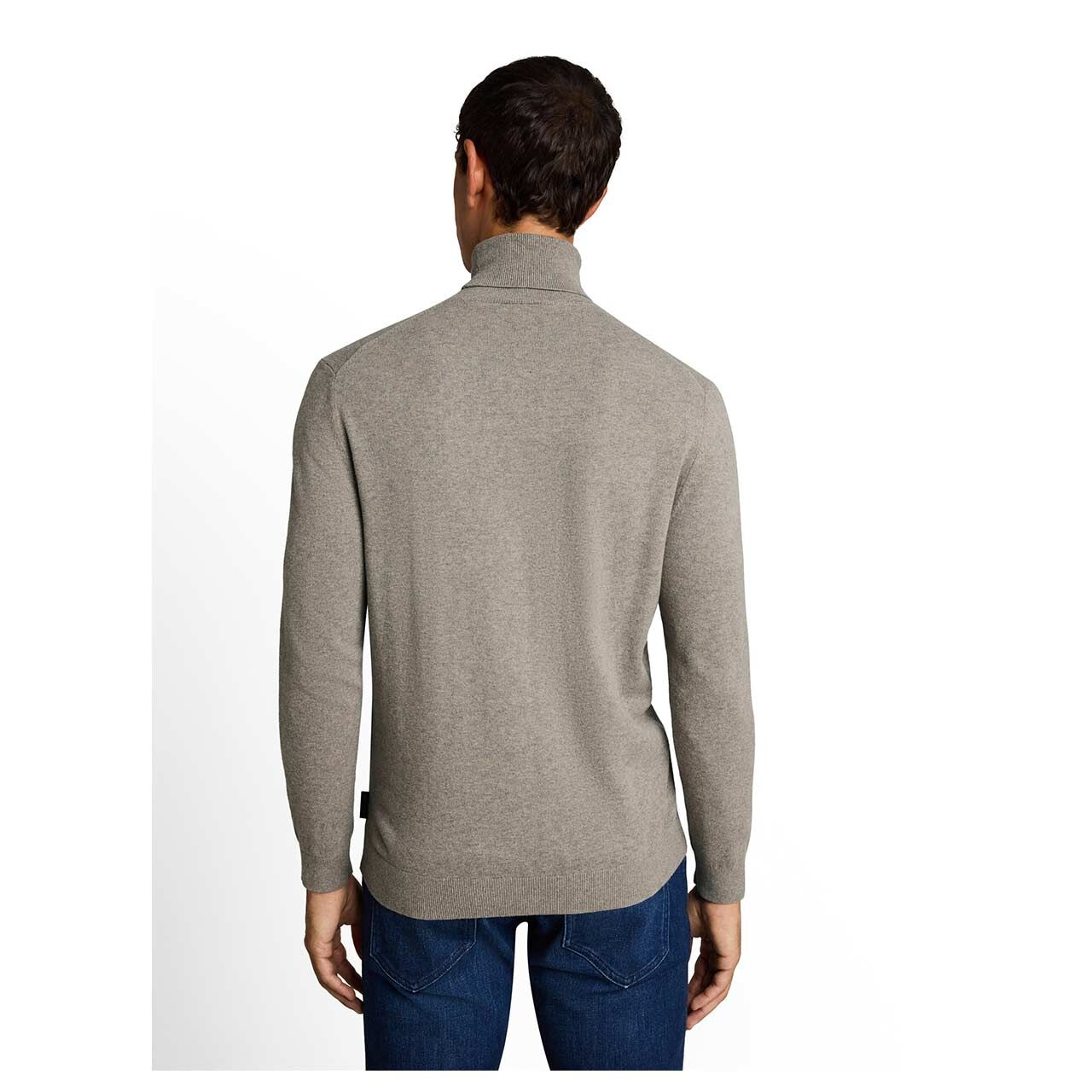 Herren Rollkragen Pullover Cashmere Turtleneck Knit von Tom Tailor in Greige meliert, Rückansicht am Model