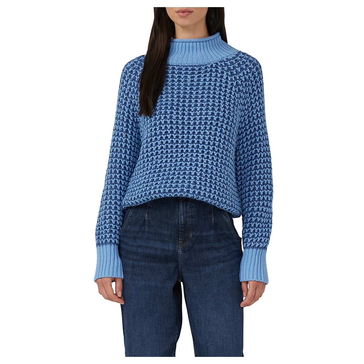 s.Oliver Damen Pullover in Blau mit Print, Vorderansicht am Model