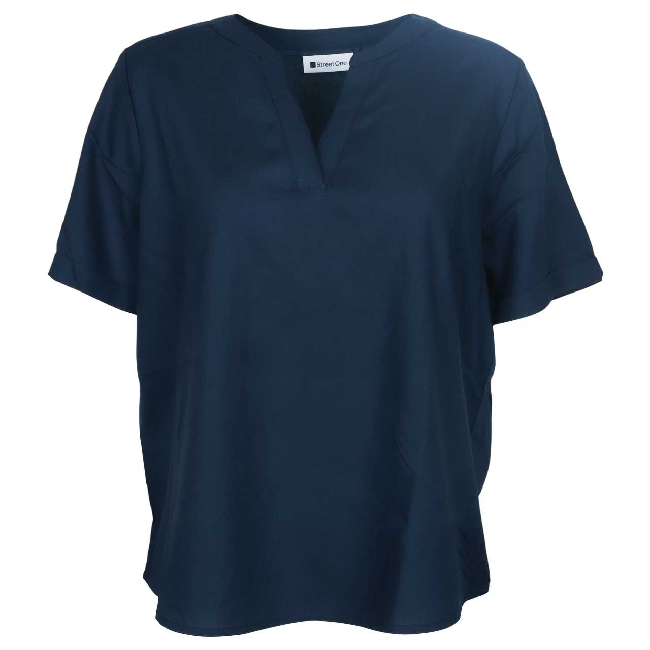 Street One Damen Kurzarm Bluse Splitneck Turn-Up shadowed navy