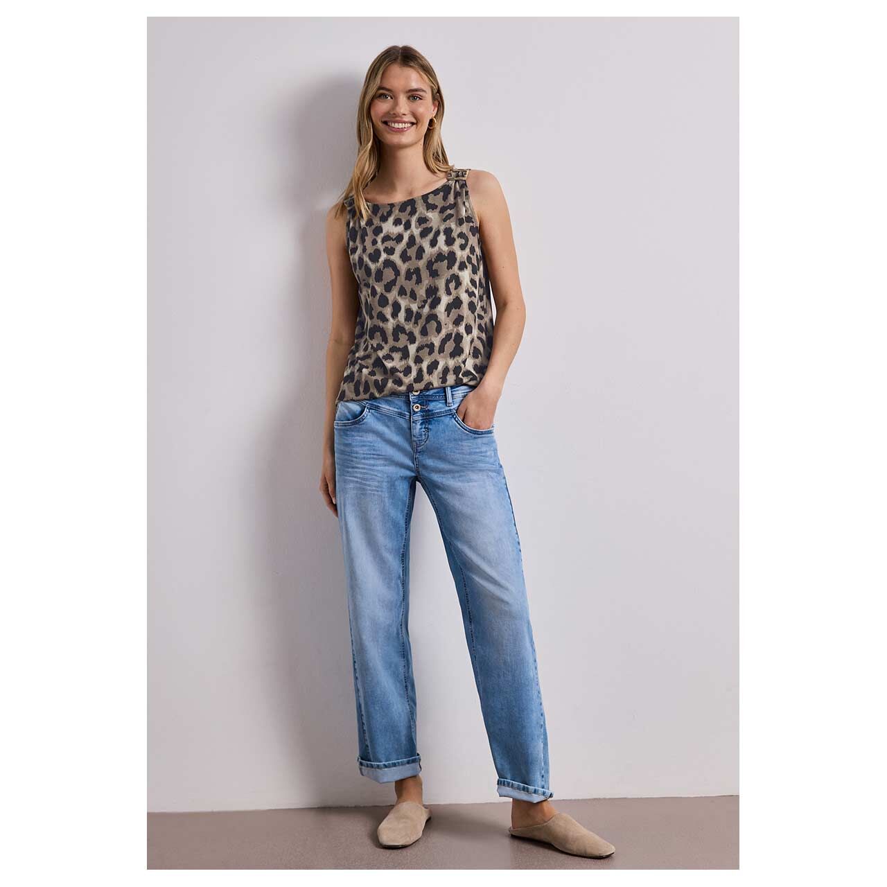 Damen Top Jersey von Street One in Beige mit Print, Ansicht am Model