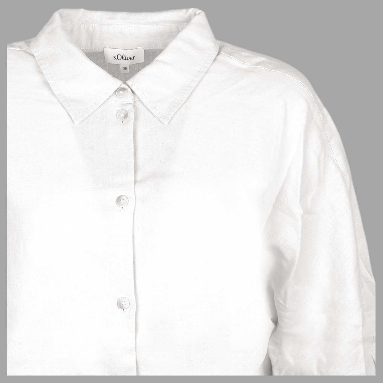 Damen Kurzarm Leinen Bluse von s.Oliver in Weiß, detaillierte Vorderansicht