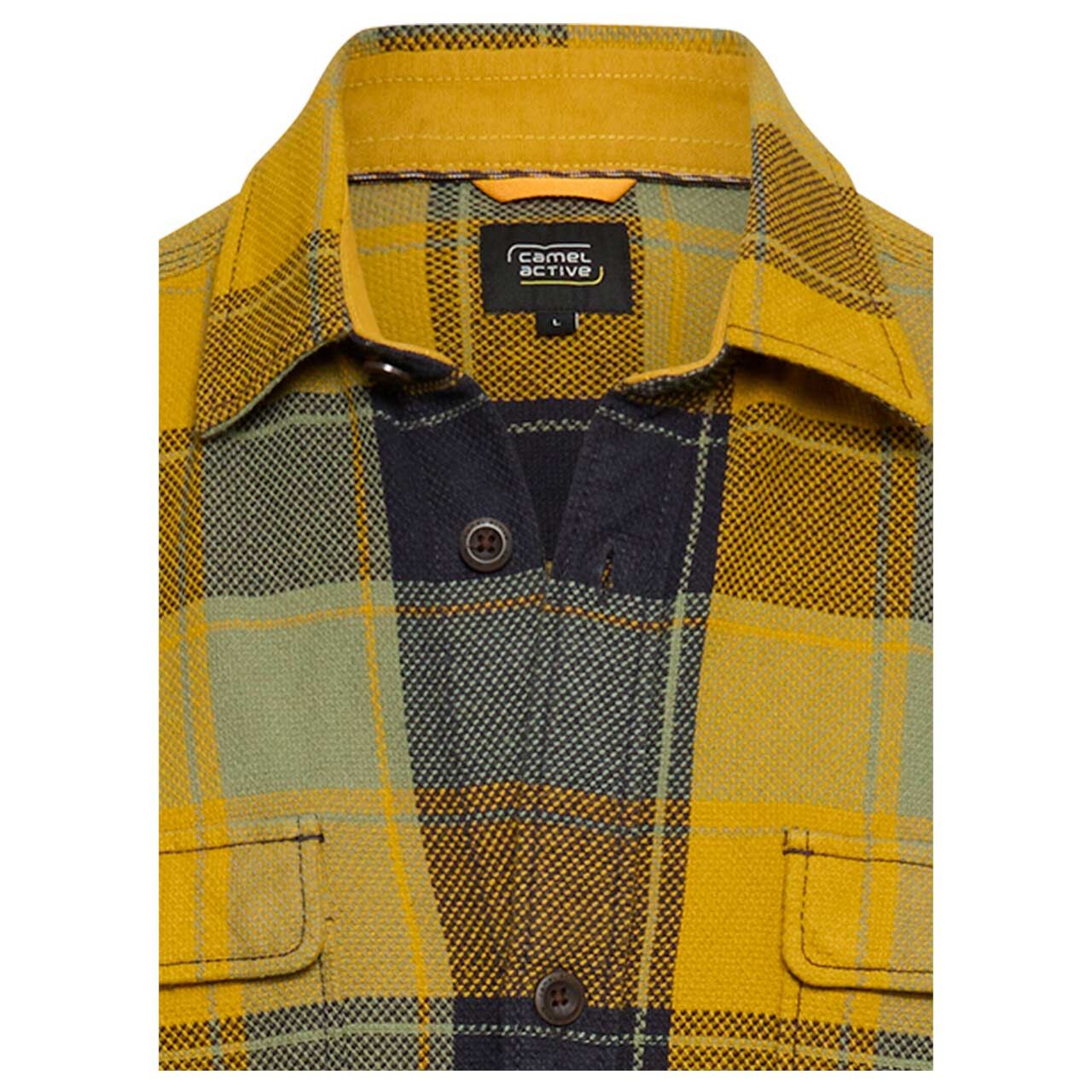 Herren Hemdjacke von Camel active in Gelb kariert, detaillierte Vorderansicht