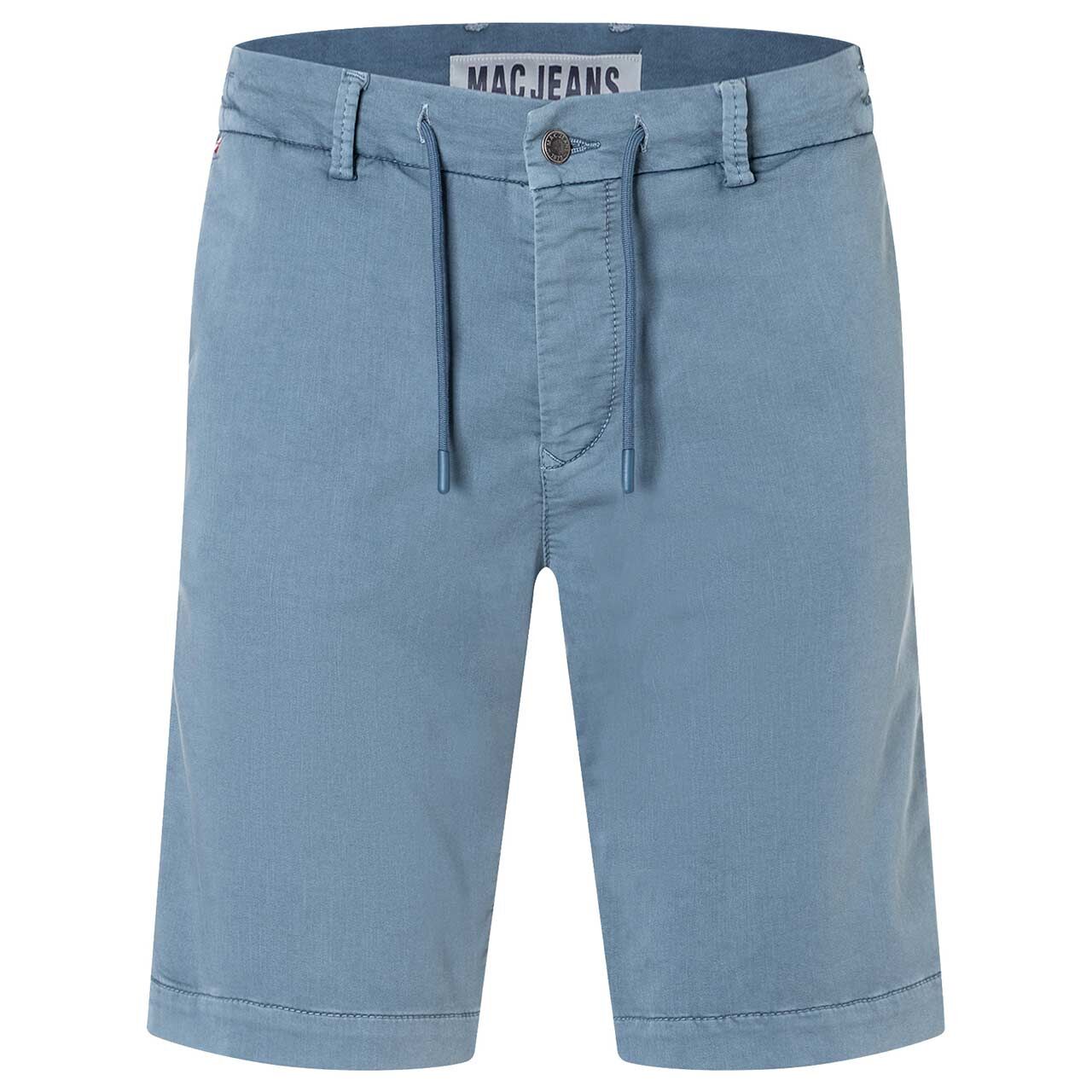 Baumwoll Bermuda Jogn Short von MAC in Rauchblau, Vorderansicht mit offenem Band