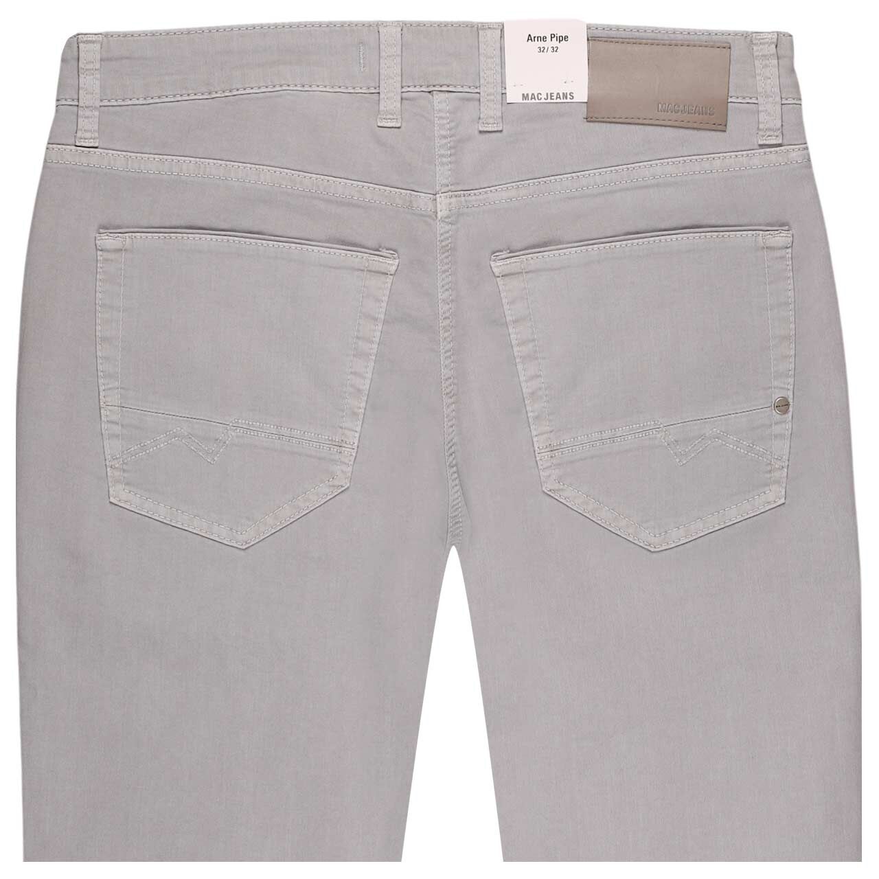 Stretch Herrenjeans Arne Pipe von MAC in Hellgrau, detaillierte Rückansicht