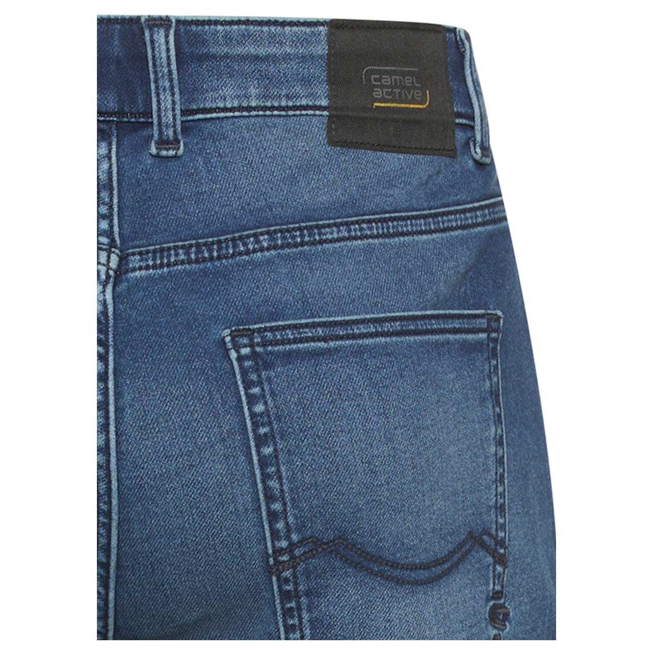Stretch Herren Jeans Bermuda Houston fleXXX von Camel active in Dunkelblau angewaschen, detaillierte Vorderansicht