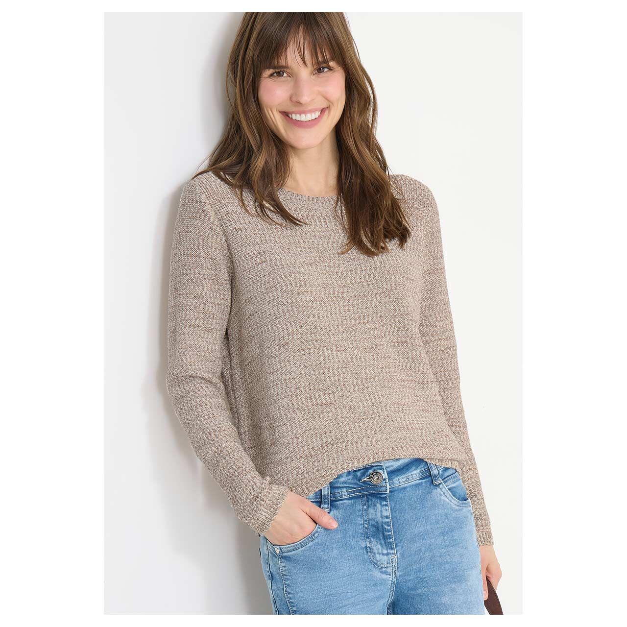 Damen Pullover Space Dye Tape von Cecil in Braun meliert, Vorderansicht am Model