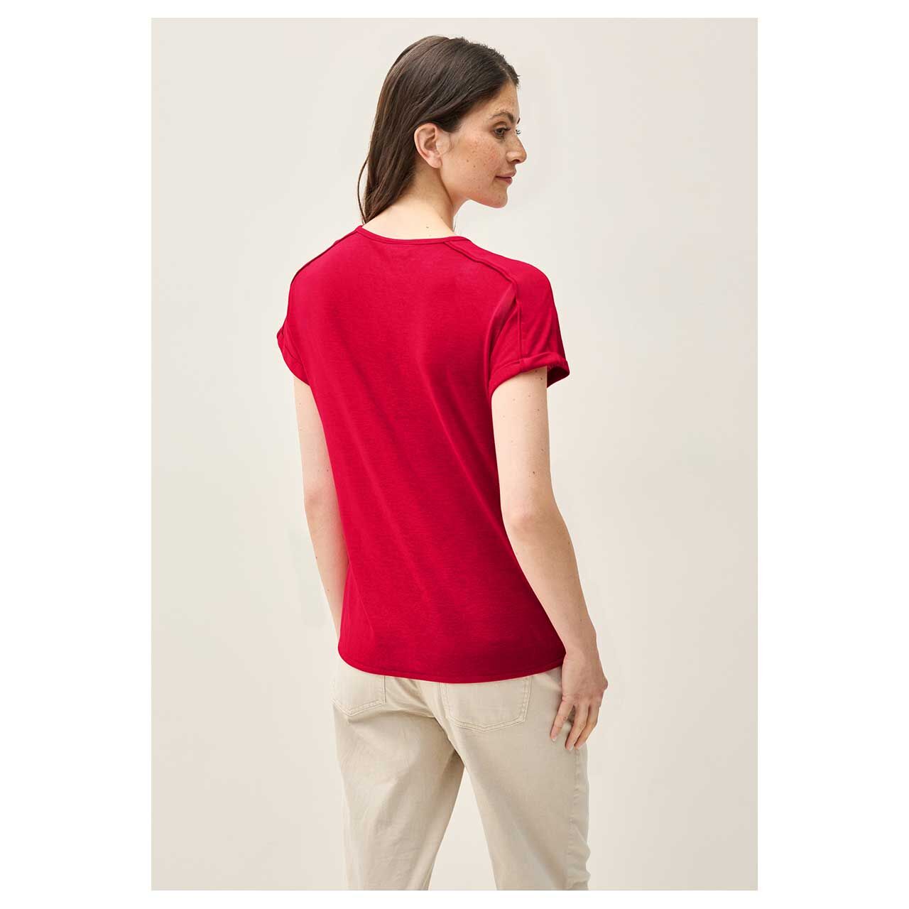 Damen T-Shirt Solid von Cecil in Rot, Rückenansicht am Modell