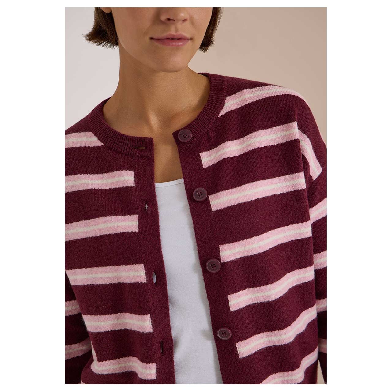 Cecil Damen Strickjacke Striped Cosy Round Neck Cardigan red wine