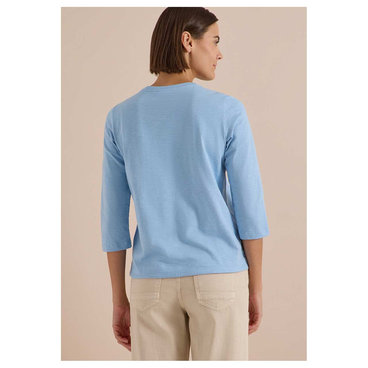 Damen 3/4 Arm Shirt Soft Slubyarn von Cecil in Hellblau meliert, Rückansicht am Model