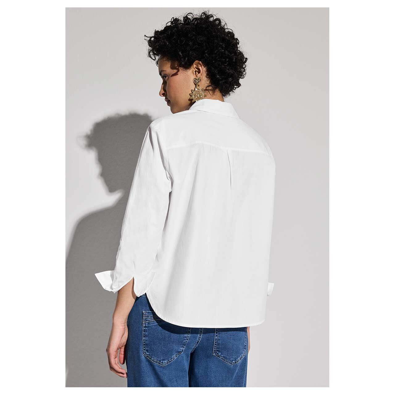 Street One Damen Langarm Bluse Cotton Shirtcollar white