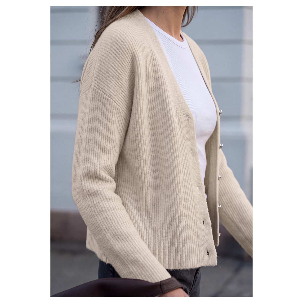 Street One Studio Damen Strickjacke V-Neck Cardigan creamed sand melange