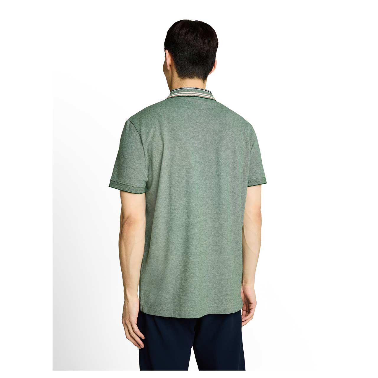 Herren Poloshirt von Tom Tailor in Grün meliert, Rückansicht am Model