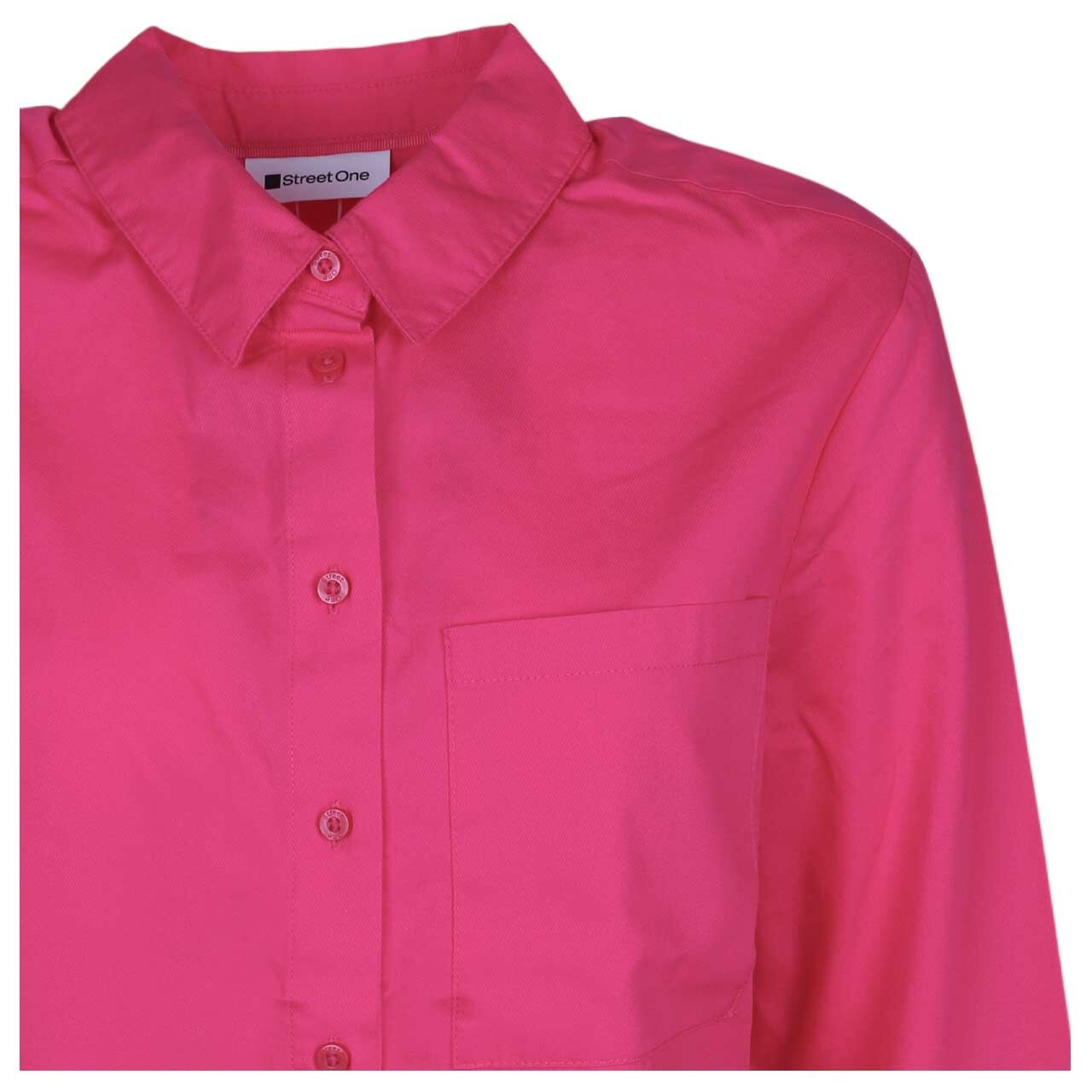 Damen Langarm Bluse Cotton Shirtcollar von Street One in Pink, detaillierte Vorderansicht