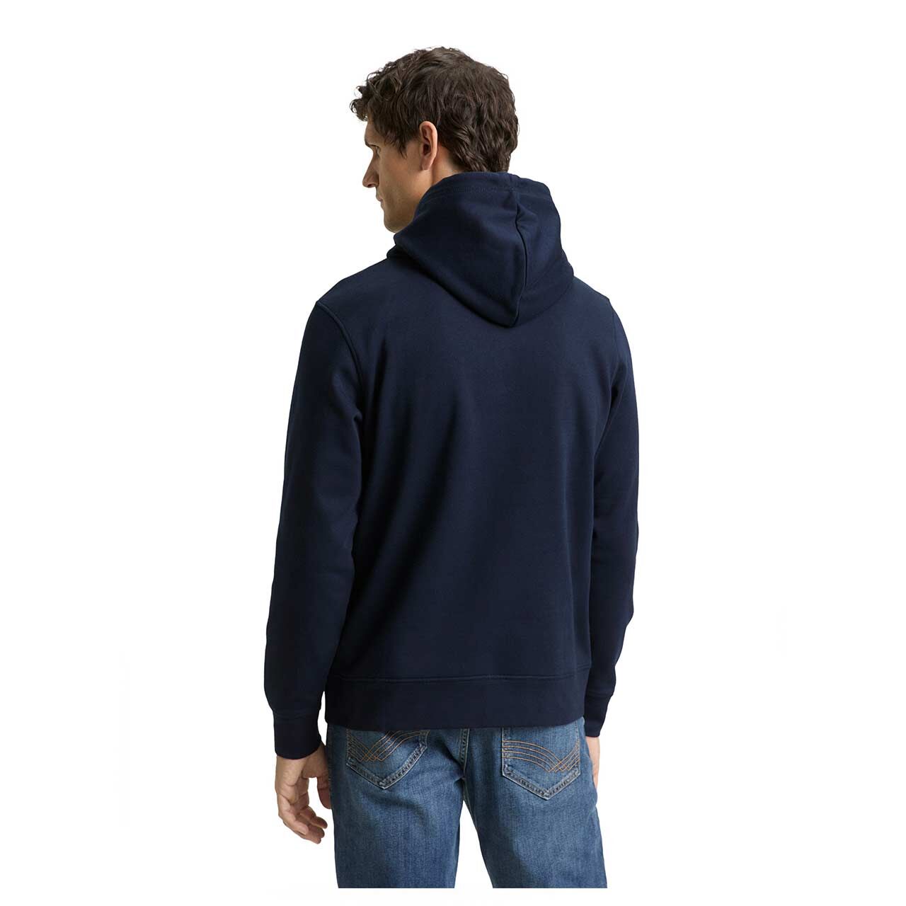 Herren Hoodie Sweatshirt Basic von Tom Tailor in Dunkelblau, Rückansicht am Model