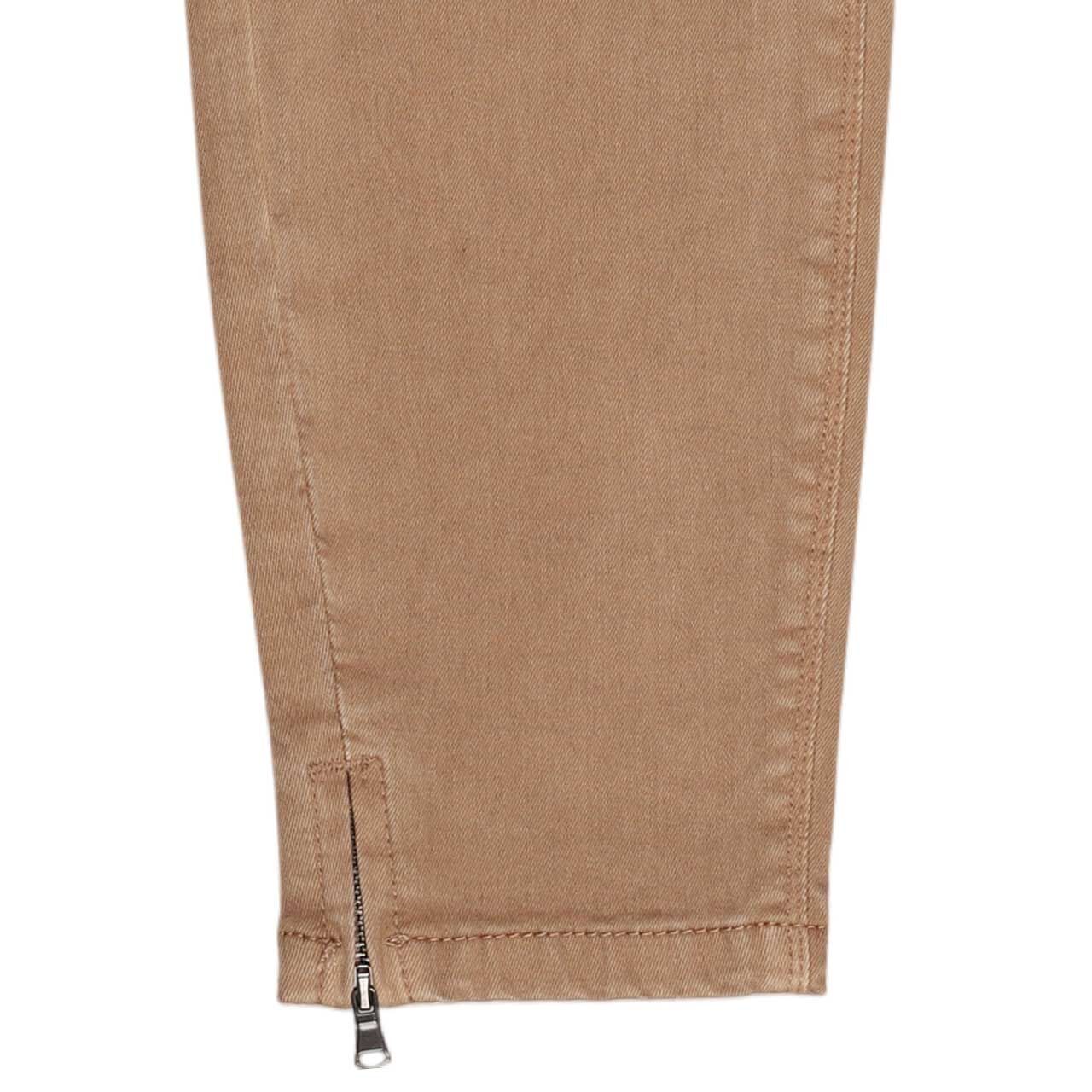 Damen Baumwollhose Italy V 7/8 Stretch Twill von Buena Vista in Hellbraun, Detailansicht Zipper