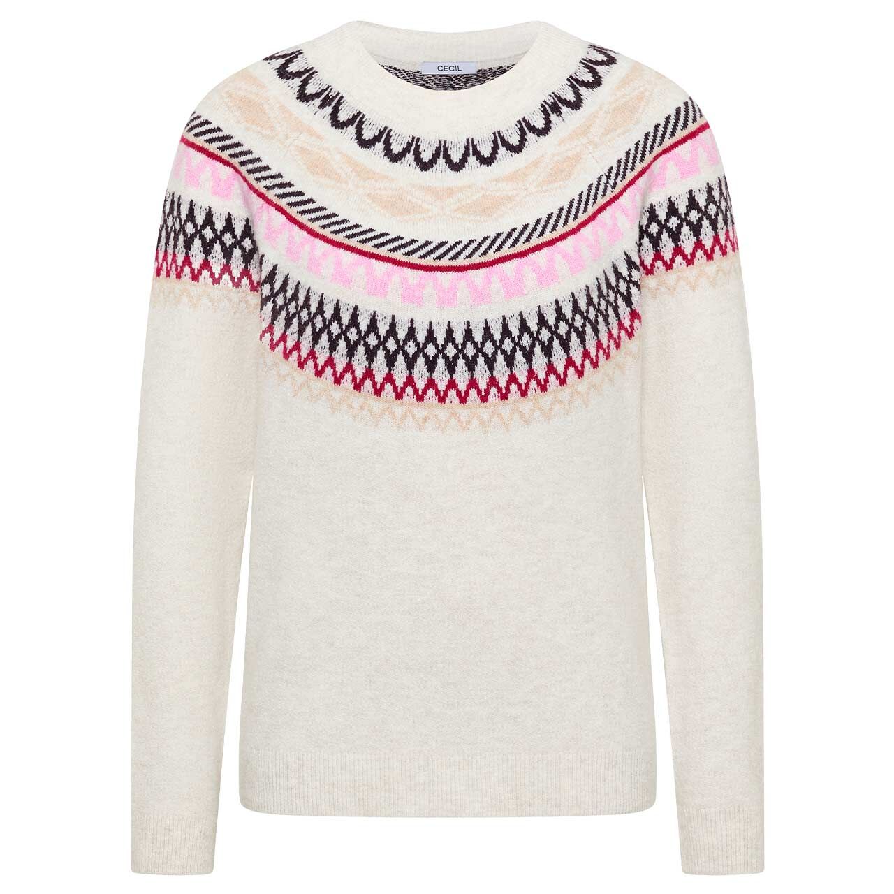 Cecil Damen Pullover Cosy Norwegian Jacquard eggshell melange