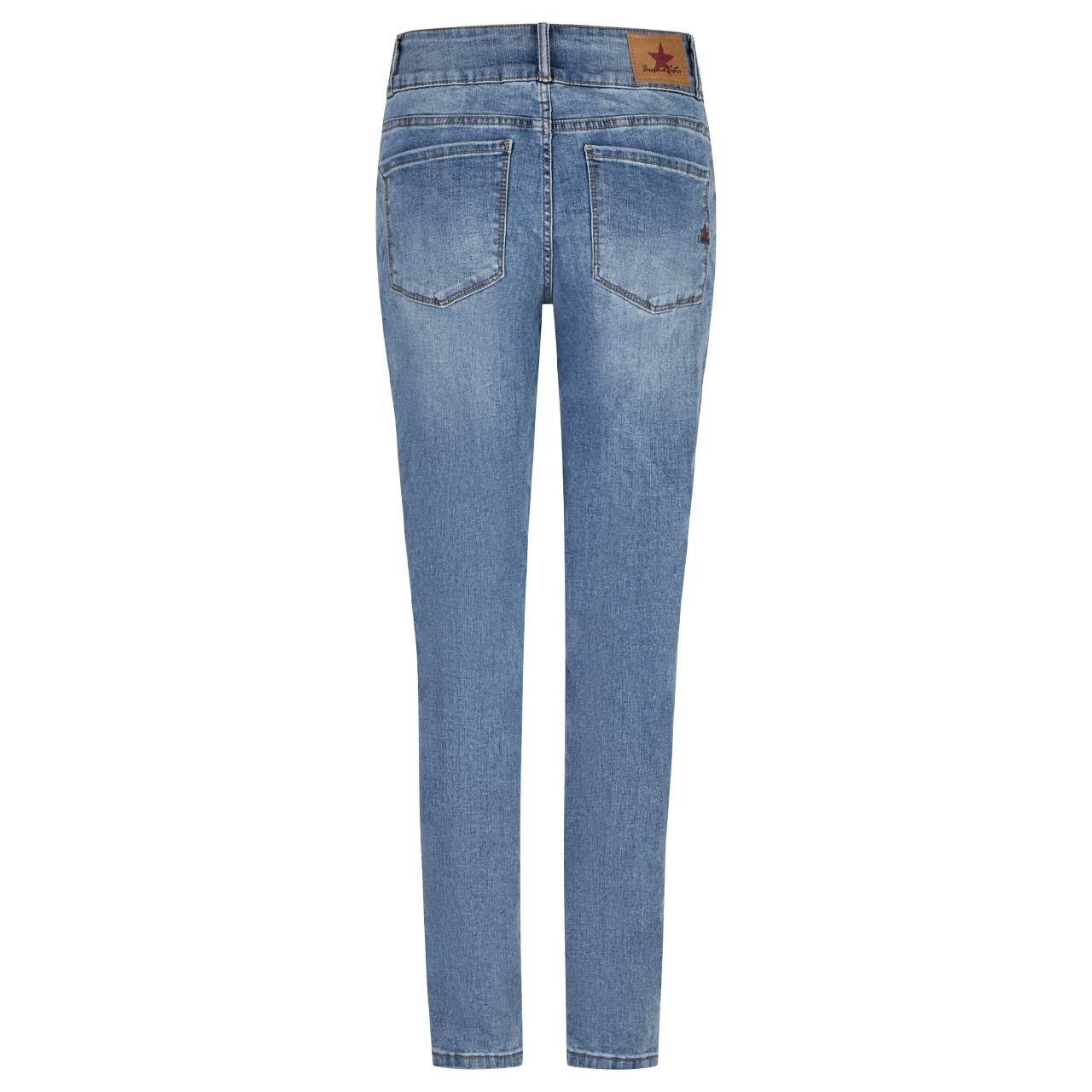 Damen Ankle Jeans Tummyless Cropped Stretch Denim von Buena Vista in Blau angewaschen, Rückansicht