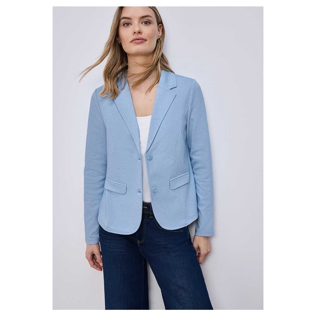 Damen Blazer Basic von Street One in Hellblau meliert, Vorderansicht am Model