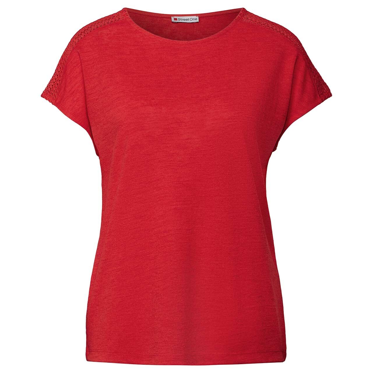 Street One Damen T-Shirt Linen Look with Laceshoulder glory red Street One Damen T-Shirt Linen Look with Laceshoulder glory red