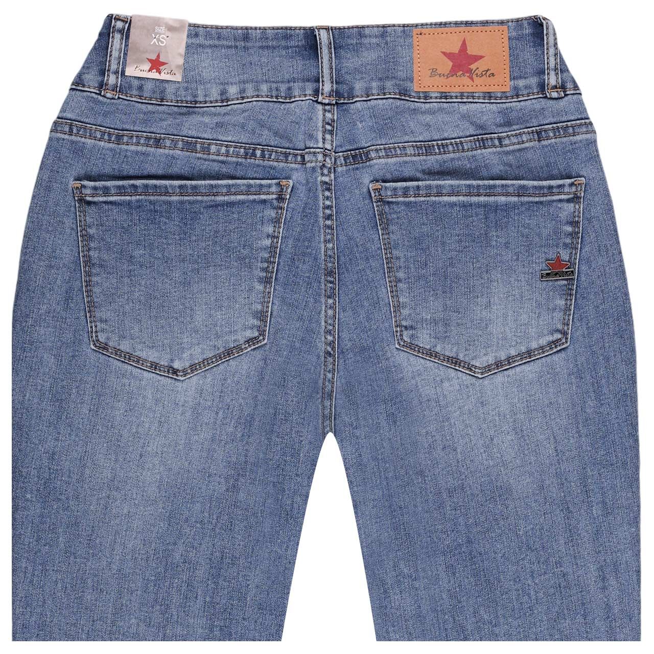 Damen Ankle Jeans Tummyless Cropped Stretch Denim von Buena Vista in Blau angewaschen, detaillierte Rückansicht