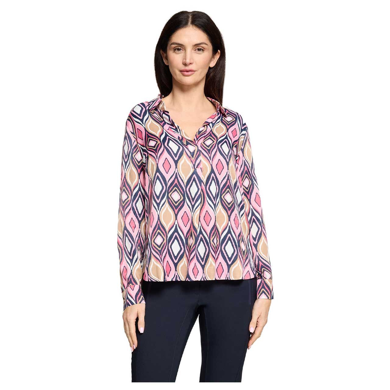 Damen Langarm Bluse von Betty Barclay in Rosa mit Print, Vorderansicht am Model