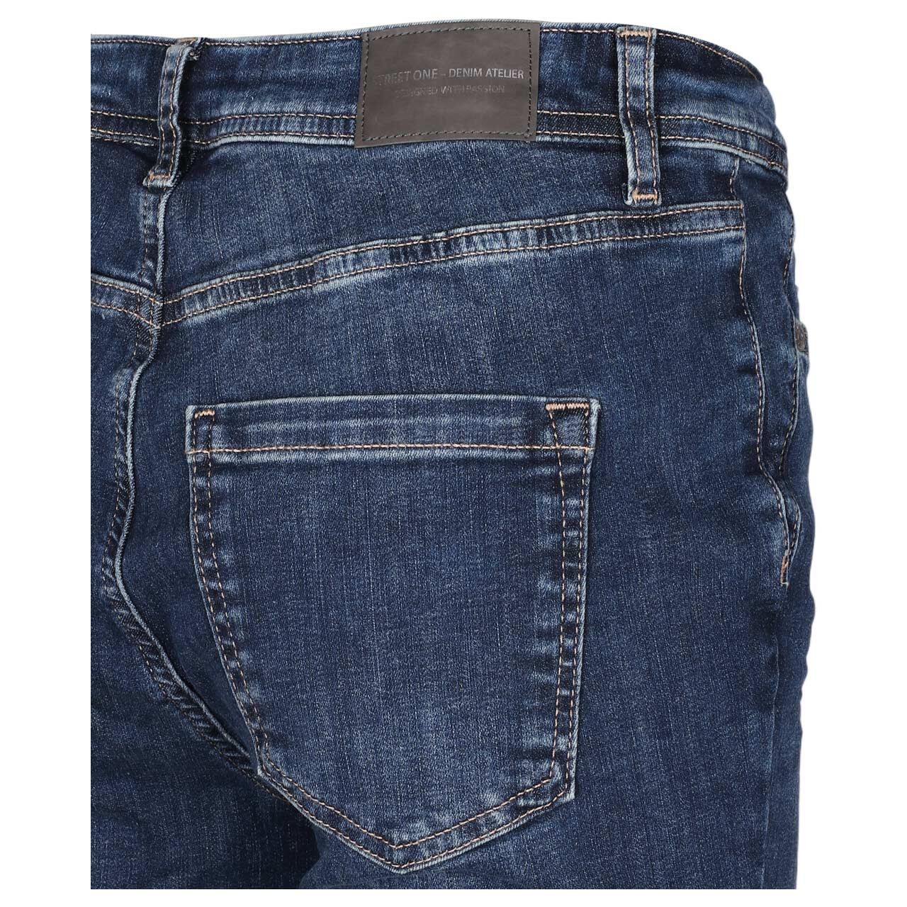 Damenjeans York von Street One in Dunkelblau angewaschen, detaillierte Rückansicht