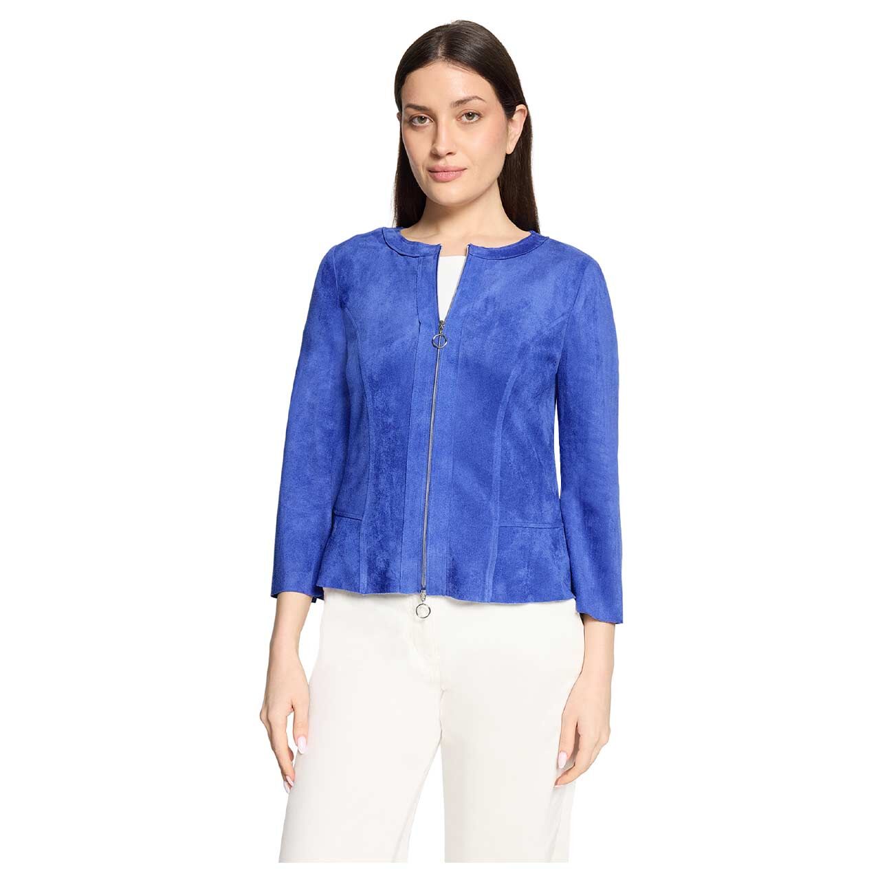 Damen 3/4 Arm Velours Jacke von Betty Barclay in Royalblau, Vorderansicht am Model