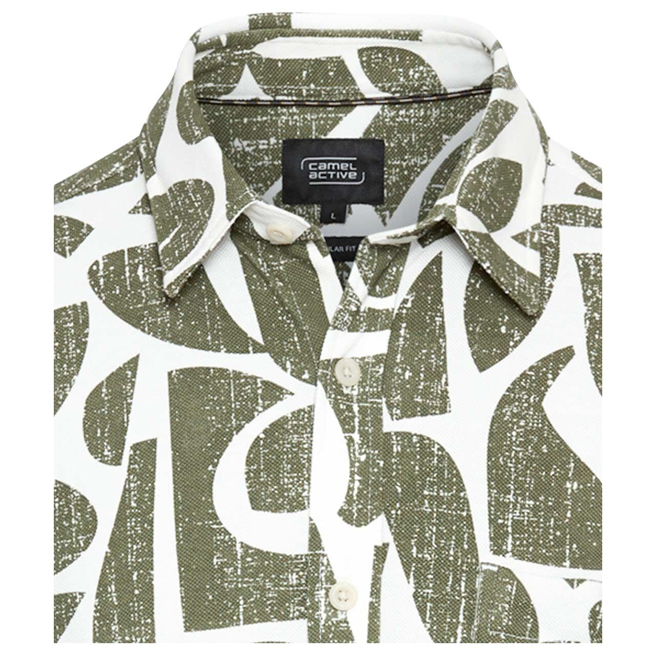 Herren 1/2 Arm Hemd von Camel active in Cremeweiß mit Print, detaillierte Vorderansicht