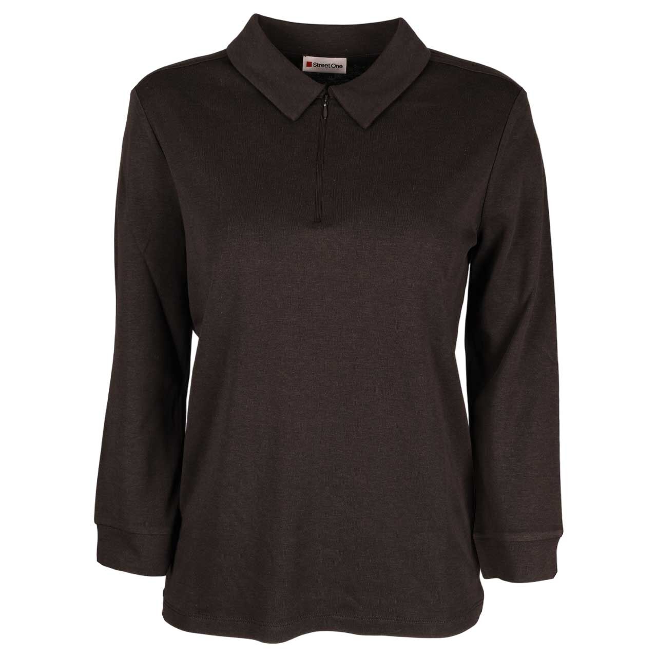 Street One Damen 3/4 Arm Poloshirt Basic Zipper darkest brown