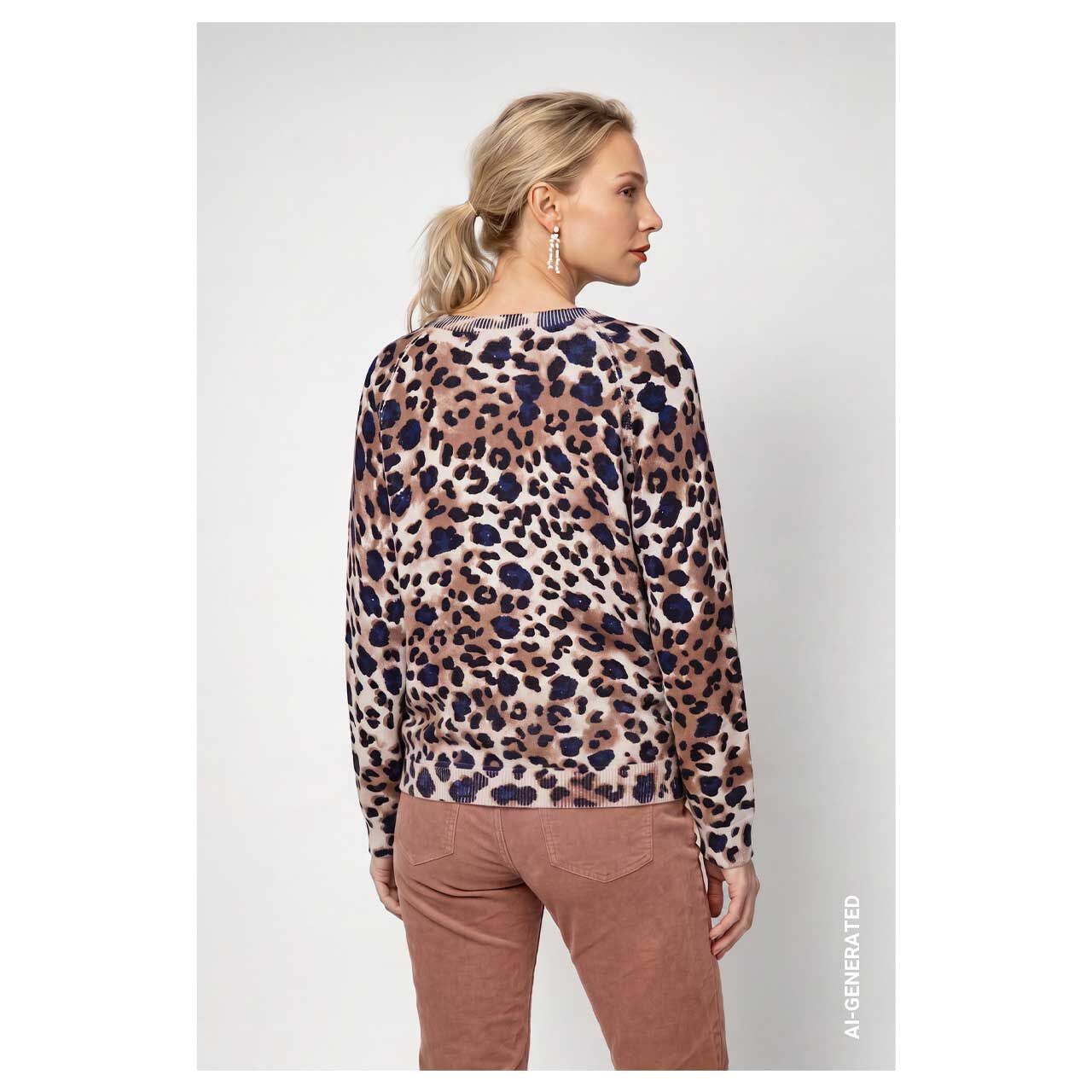 Damen Pullover von Monari in Braun mit Print, Rückansicht am Model