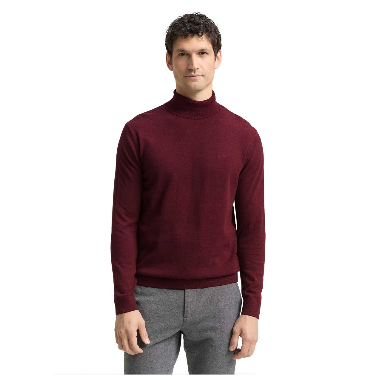 Herren Rollkragen Pullover Basic Turtleneck Knit von Tom Tailor in Weinrot meliert, Vorderansicht am Model