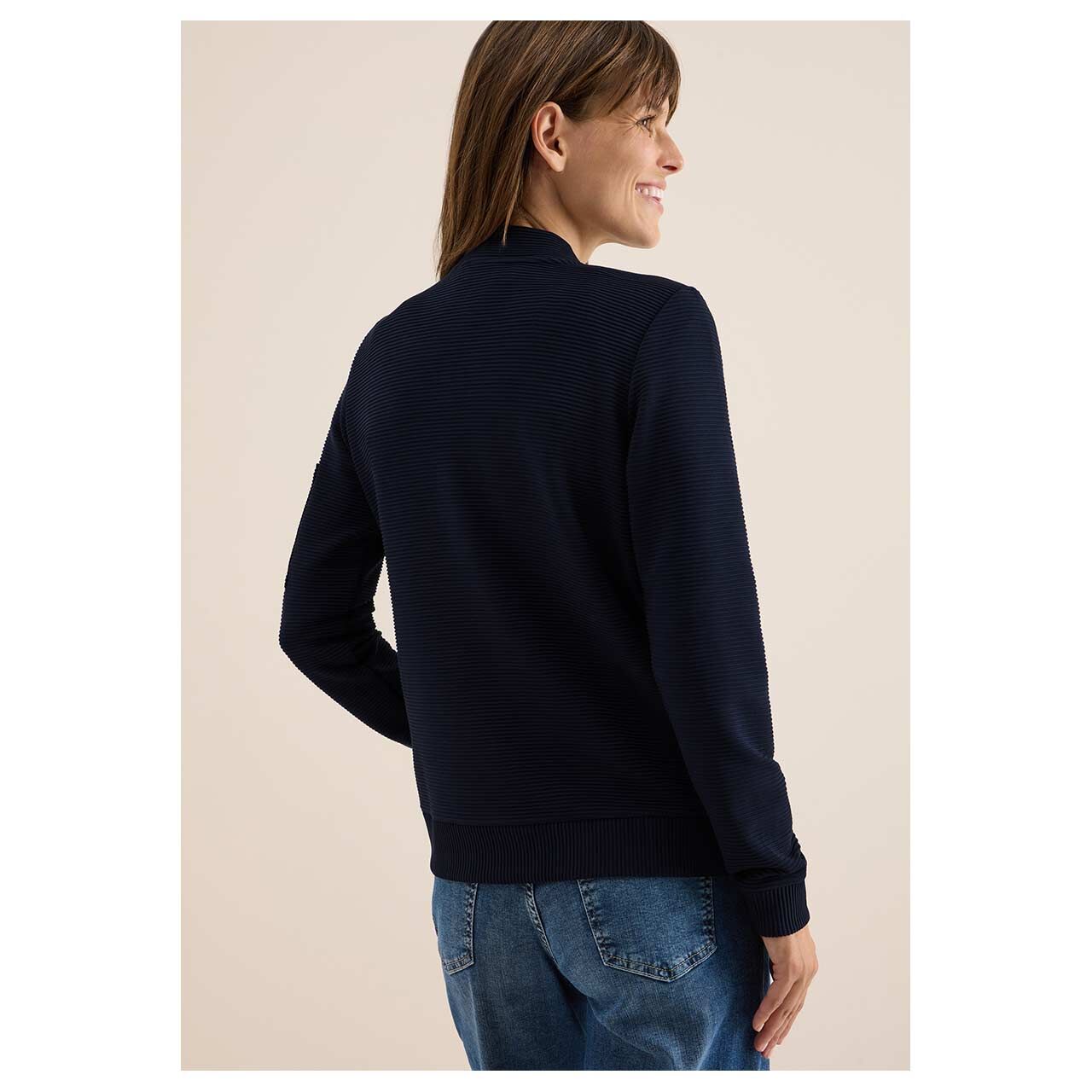 Damen Sweatjacke Ottoman von Cecil in Dunkelblau, Rückansicht mit Model
