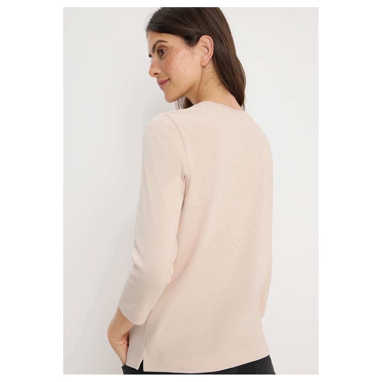 Damen 3/4 Arm Shirt Solid Rib von Cecil in Hellbeige, Rückansicht am Model