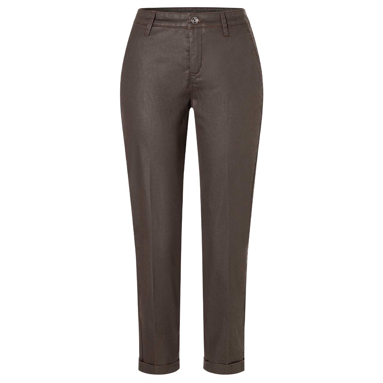 Damen 7/8 Baumwollhose Chino von MAC in Dunkelbraun beschichtet, Vorderansicht