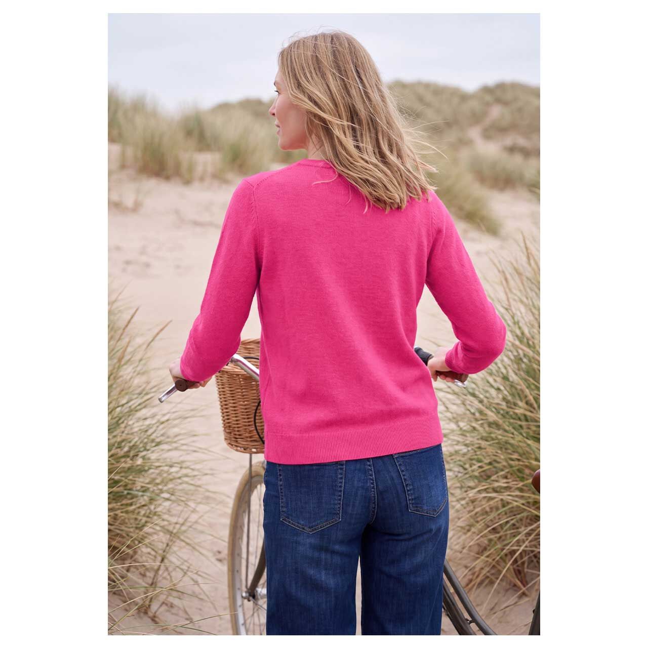 Damen Pullover Cosy Roundneck von Cecil in Pink meliert, Rückansicht am Model