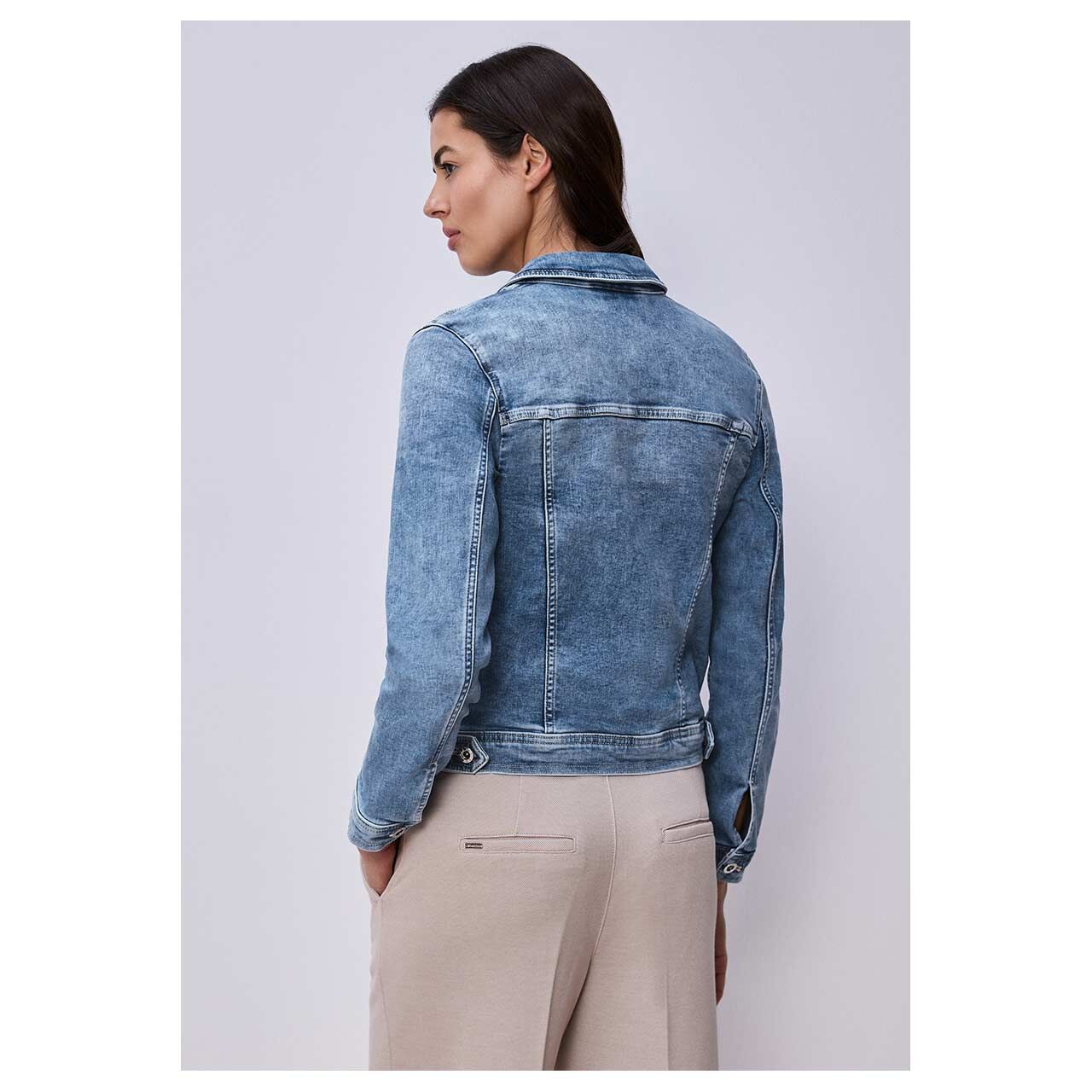 Damen Jeansjacke von Street One in Blau verwaschen, Rückansicht