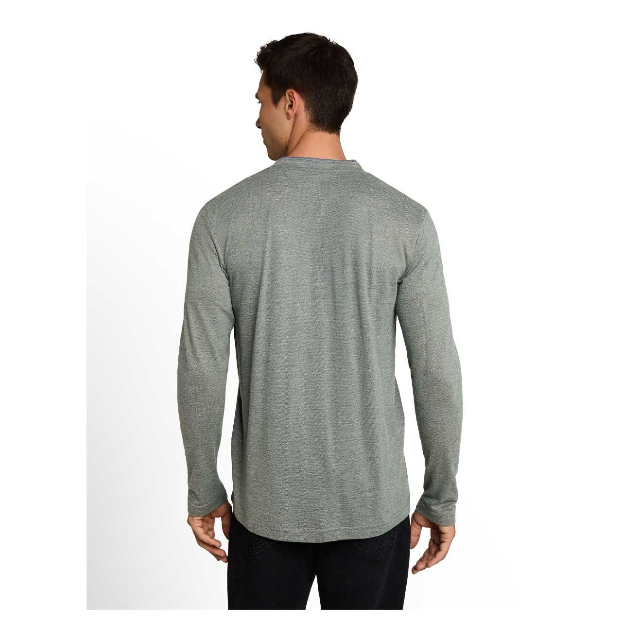 Herren Serafino Langarm Shirt von Tom Tailor in Grün meliert, Rückansicht am Model