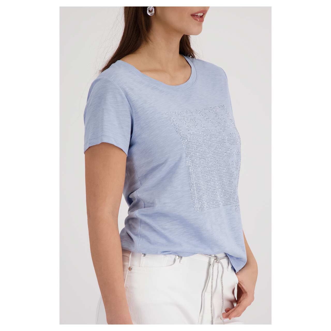 Damen T-Shirt von Monari in Hellblau mit Print, leichte Seitenansicht