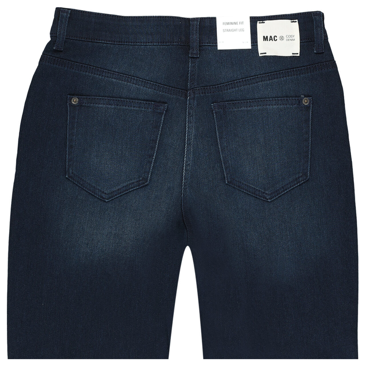 Stretch Damenjeans Stella von MAC in Dunkelblau angewaschen, detaillierte Rückansicht