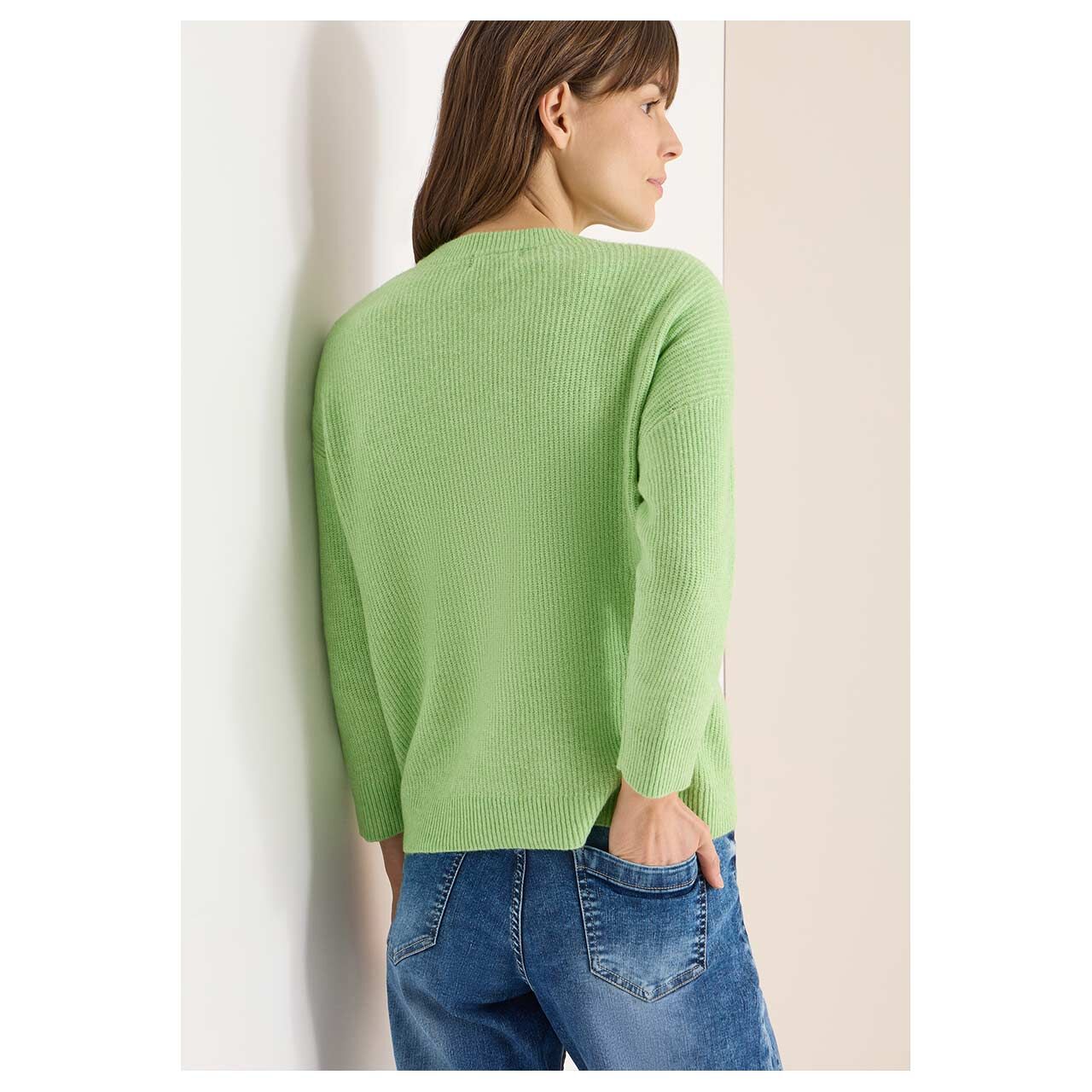 Damen Strickjacke Short Cardigan von Cecil in Grün meliert, Rückansicht am Model