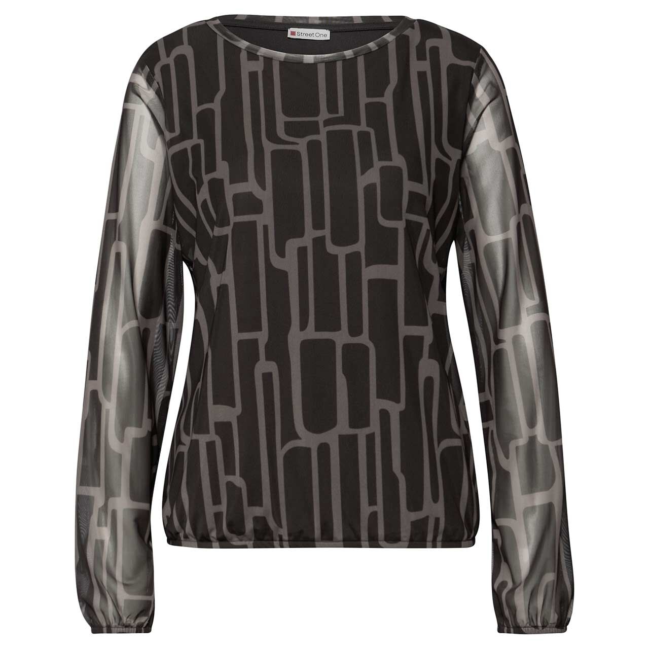 Street One Damen Langarm Shirt Printed Mesh deep darkest brown