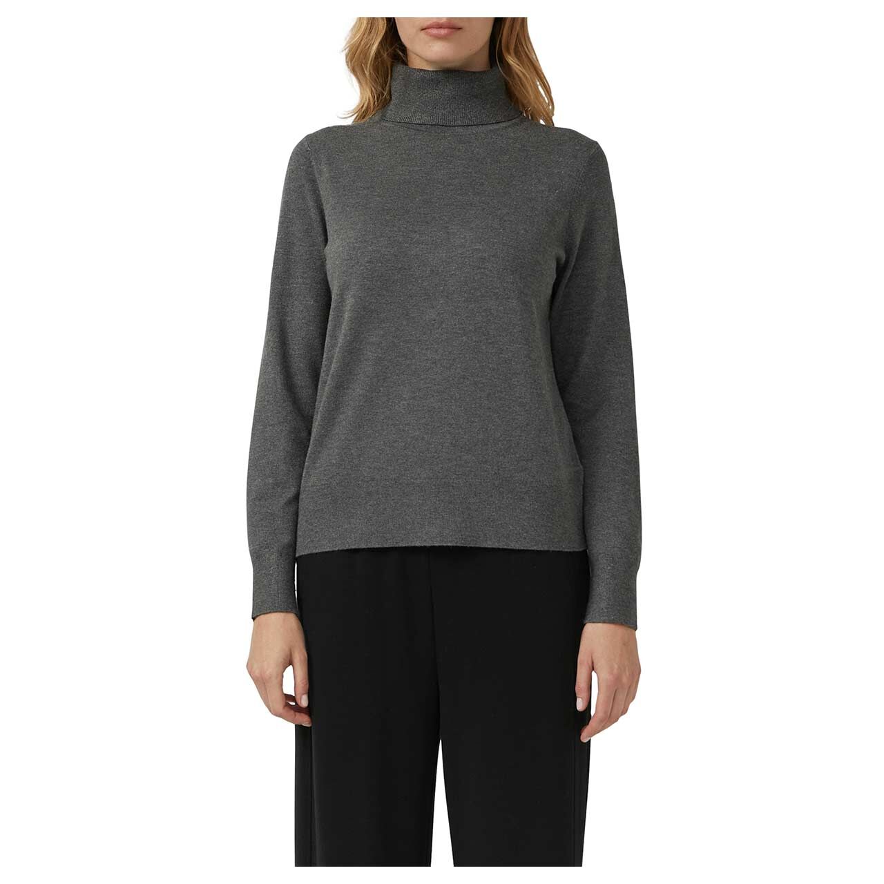 s.Oliver Damen Rollkragen Pullover in Dunkelgrau meliert, Vorderansicht am Model